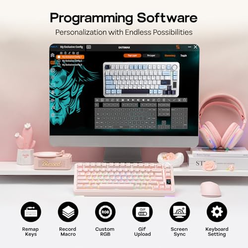 Image of EPOMAKER X Aula EA75 MAX 75% Wireless Gaming Keyboard with Screen & Rotary Knob, Hot Swap, PBT Keycaps, Creamy Gasket, RGB Mechanical Keyboard, US Layout (Pink, Reaper Switch)