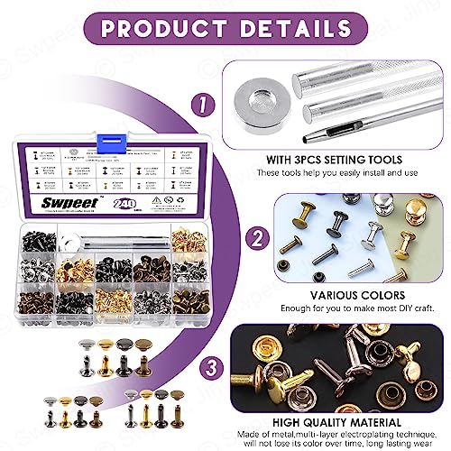 Swpeet S3140 240 Sets 4 Colors 8Mm 10Mm 12Mm Leather Rivets Double Cap Rivets thumb #2