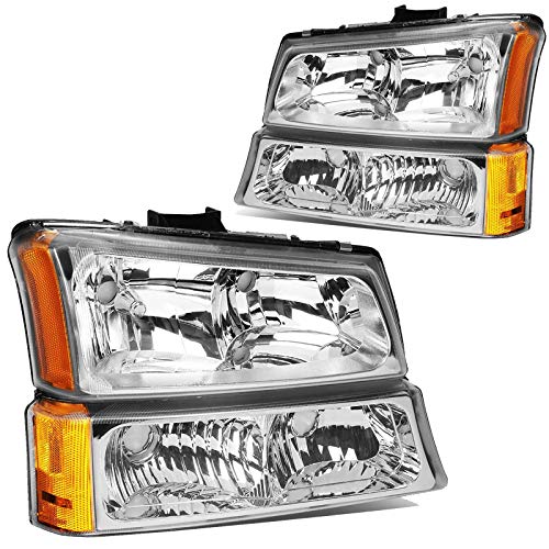 03-07 Silverdao Chrome Hosuing Amber Corner Clear Lens Headlight Replacement for 03-07 Avalanche Silverado 1500 1500HD 2500 2500HD 3500 (Fits 07 Silverdao Classic Only),Driver and Passenger Side
