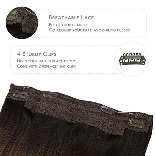 Image of WENNALIFE Wire Hair Extensions Real Human Hair 16 inch 95g Dark Brown to Chestnut Brown and Dirty Blonde Highlighted Remy Wire Hair Extensions Invisible Real