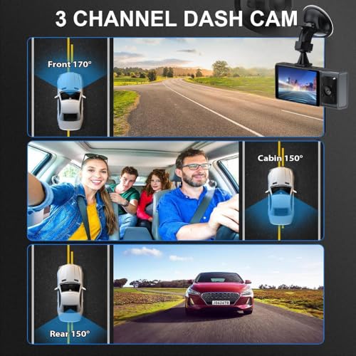 Image of Maizic Smarthome Navic TriX WiFi 3-Channel Dash Cam | 1080P HD | 3 inch Display | Front+Rear+Cabin | 170 Wide Angle | Motion Detection | Loop Recording | Parking Mode | G-Sensor | App & SD Card Support