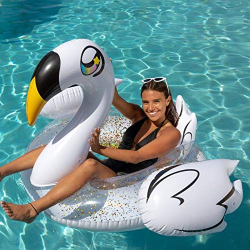 Poolcandy Jumbo 48" Deluxe Swan Pool Tube, Stylish, Ultra Durable, Easy-Inflate Pvc Pool Tube, Great For Pool, Beach, Lake, River, Perfect For Kids And Adults #TOP1