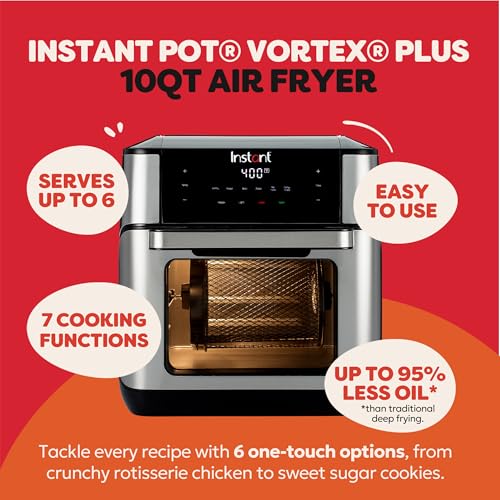 Image of Instant Pot 10QT Air Fryer, 7-in-1 Functions with EvenCrisp Technology that Crisps, Broils, Bakes, Roasts, Dehydrates, Reheats & Rotisseries, Includes over 100 In-App Recipes, Stainless Steel