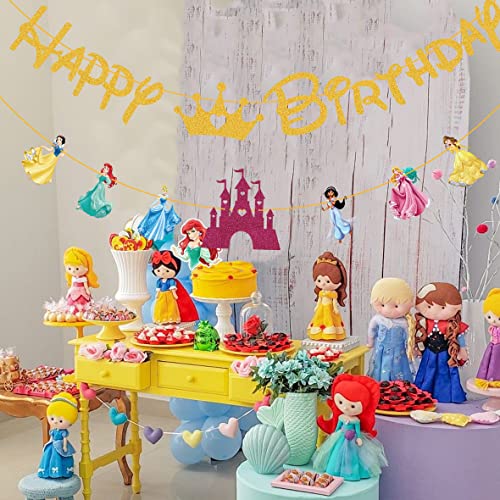 Enlsinr BN-PRINCESS-GOLD-A Birthday Banner For Girls, Princess Birthday Party Decorations Princess Dream Castle Fairy Themed Birthday Banner thumb #5