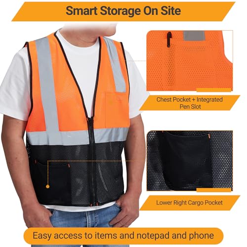 Image of AYKRM 2 Pocket Mesh High Visibility Reflective Safety Vest for men & Women ANSI /ISEA 107 Standards