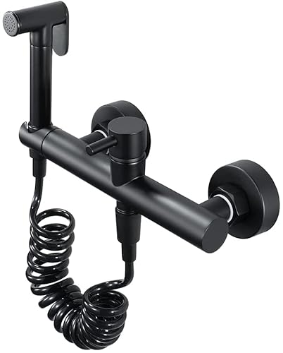 Bidet Sprayer for Toilet Hot and Cold Water, Matte Black Bidet Shower Wall Mounted Bidet Taps Kit Bidet Faucet for Bathroom Shower Head Self Cleaning Hand Sprayer Set,A Interesting Life