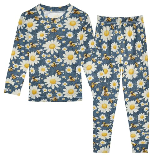 Pajama Sets Long Sleeve Daisy Flowers with Bees Soft Comfy Sleepwear 2 Piece PJS 3-8T