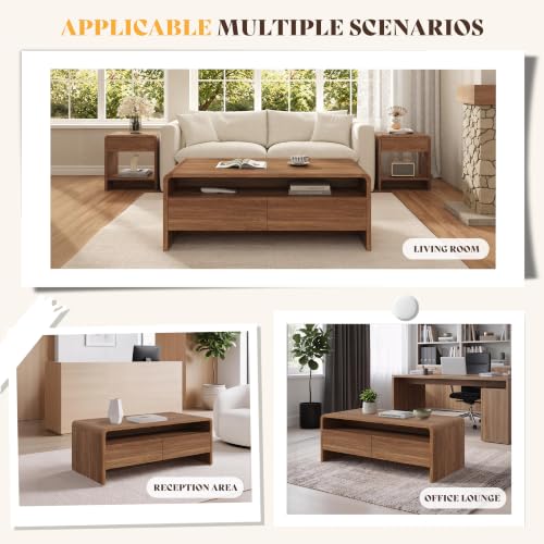 Image of AMERLIFE 39.4 inch Wood Coffee Table with Storage & Rounded Edges