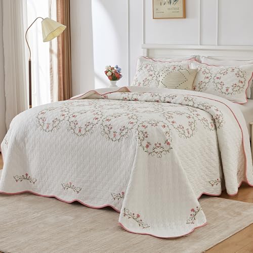 EWlinens Floral Embroidery Oversized California King Bedspreads - 100% Cotton