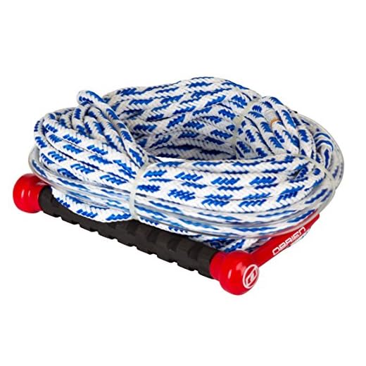 O'Brien 1 Section 75 Foot Floating Deep V Combo Slalom Water Ski Tow Rope and Bridle Handle, White/Blue