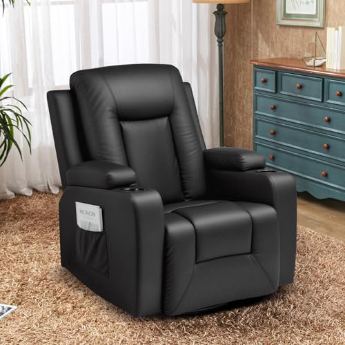 COMHOMA Relaxsessel Manuell Fernsehsessel mit Liegefunktion, TV-Sessel mit Seitengriff, Fußstütze, 360°drehbar bis 150 kg Belastbar, für Wohnzimmer, Schlafzimmer Schwarz