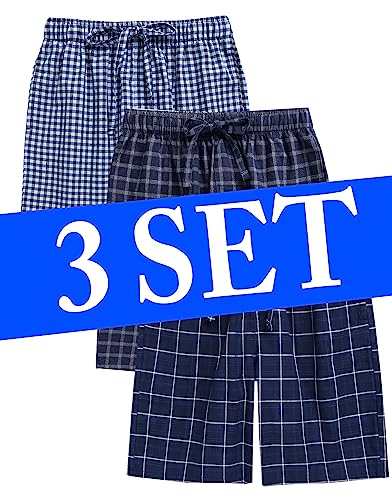 TINFL Men’s Cotton Lounge Pajama Pants – 100% Woven Soft Plaid Sleepwear with Pockets, 1/2/3 Pack Long Short Lengths