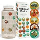 THE GEOPROJECT National Parks Plastic Water Bottle with Waterproof Stickers Kit, Light Weight and Wide Mouth Lid 32oz (Tan + Sunshine Sticker Pack)