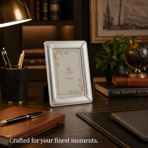 Image of Elegant Silver Photo Frame with Textured Border | Premium Decorative Picture Frame for Tabletop & Wall Display | Home Decor Frame for Living Room, Bedroom, Office | Ideal Gift for Photos & Memories