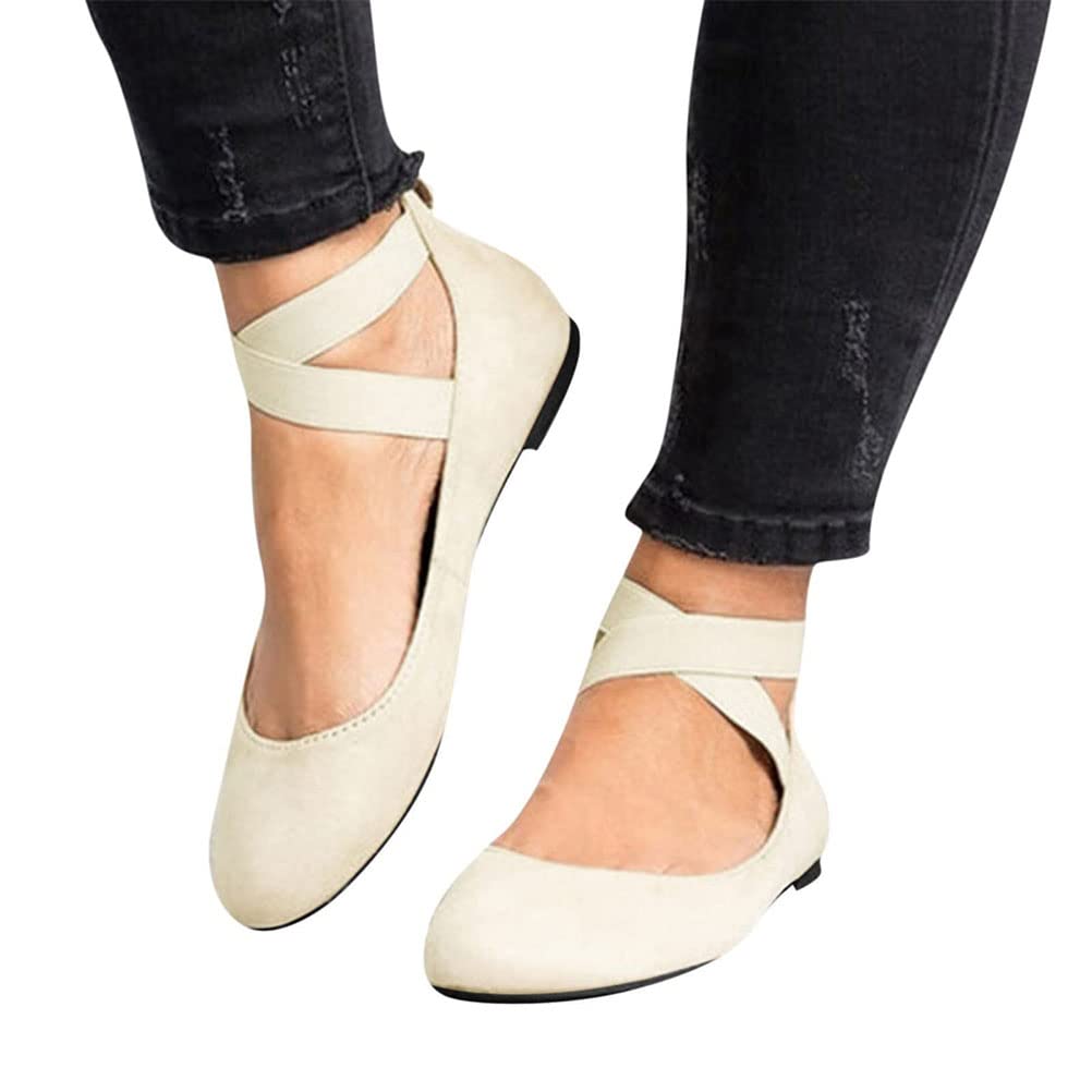 Ballerines Femmes Confortable Sangle Croisée Élastique Ballerine Bout Rond Enfiler Chaussures Plates Femme Sandales Couleur Unie Slip-on Chaussures Bateau