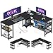 ODK Gaming Tisch, 168×120cm Reversibel Gaming Schreibtisch mit 2 Steckdosen und 2 USB Ladeanschluss, Eckschreibtisch mit Maximale Organisation & Stauraum, Kohlefaser Schwarz
