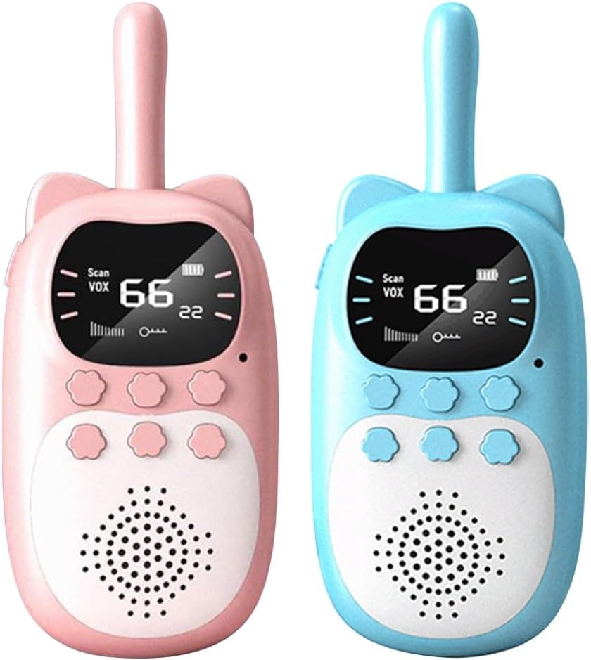 2pcs Cartoon Walkie Talkies Long Range 22 Channels for Boys Girls (Blue Pink)