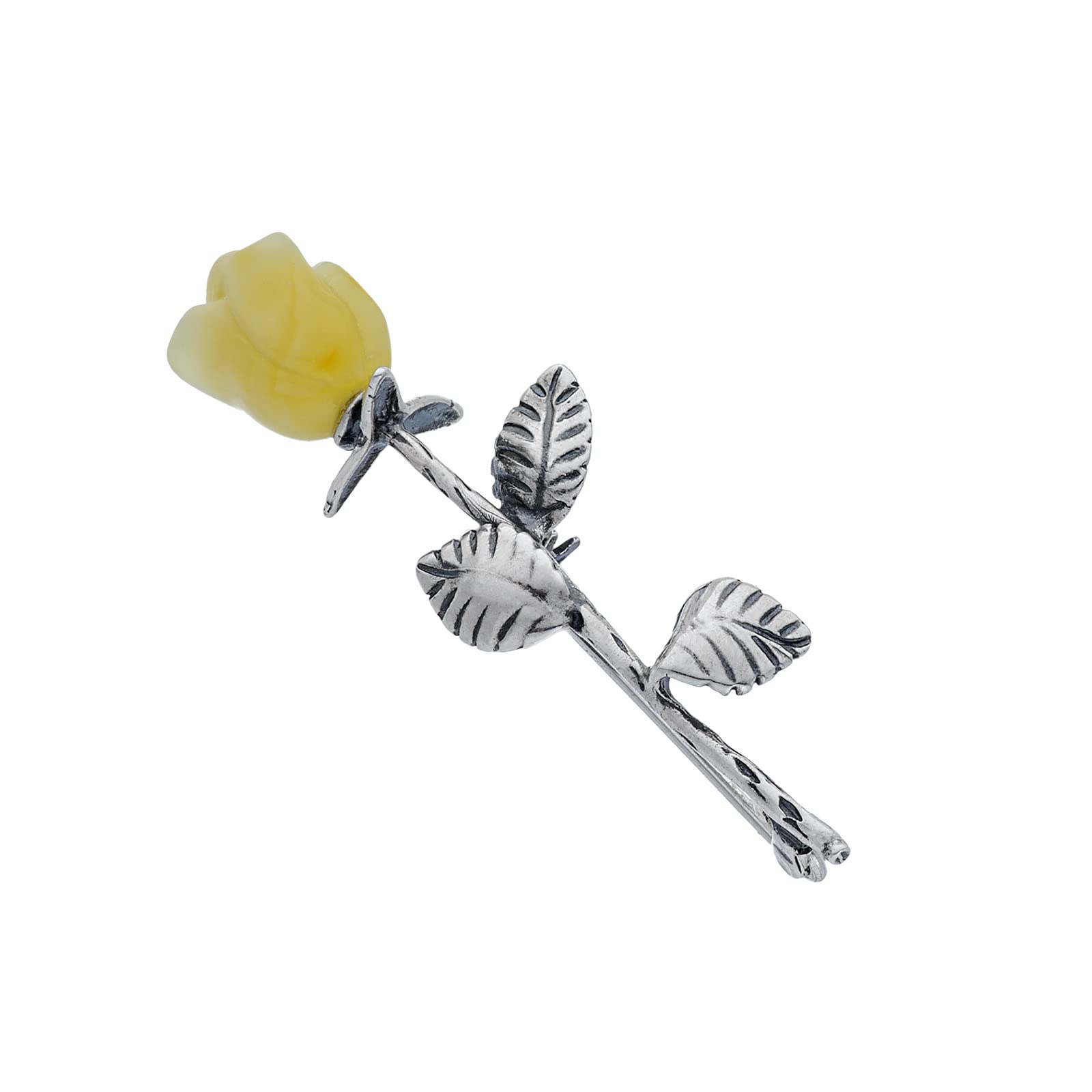 Broche en argent 925 oxydé, ambre rose sculpté à la main, petite broche en argent avec rose ambrée, 3 g, Argent sterling, Ambre