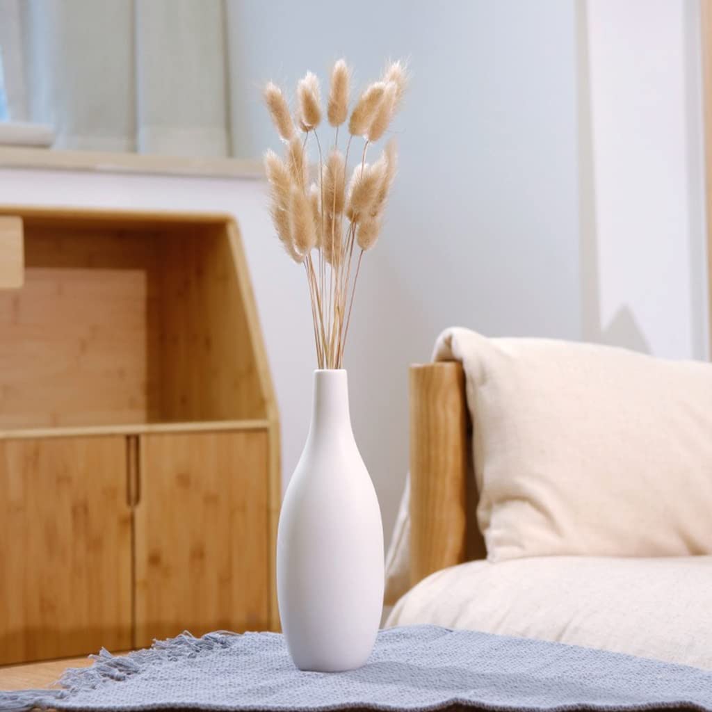 DUNAKE Weiß Blumenvase Set, Keramik Vase Modern, Tonvase 2er Set, Deko Vase Ornamente Für Wohnzimmer, Bauernvase Rustikal Für Pampasgras, Schlafzimmer Und Kaminsims (Color : A+B)