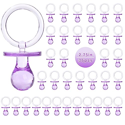 Image of Pacifiers for Baby Shower Game, 36 Plastic Pacifiers for Baby Shower Decoration DIY, Large Size Baby Shower Pacifiers, Gender Reveal Party Table Scatter /Hunt Baby Shower Game Props(Purple, 2.75 in)