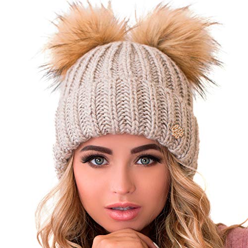 niceacsrise Beanie Women - 2 Pom Cable Knit Winter...