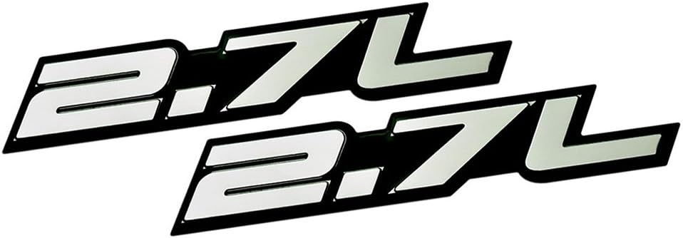 2.7L Liter Embossed Silver on Black Highly Polished Real Aluminum Auto Emblem Badge Nameplate Compatible with Chevrolet Chrysler Dodge Subaru Suzuki Toyota (Pack of 2)