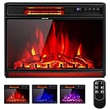 COSTWAY Electric Fireplace Insert 25-Inch Wide, 900/1350W Recessed and Freestanding Heater with Remote Control, 3 Flame Colors, 4 Brightness, Adjustable Temperature, Electric Fireplace for Indoor Use
