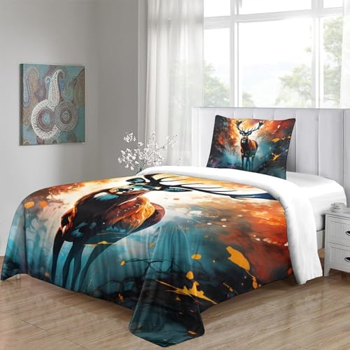 Parure de lit cerf imprimé 3D en microfibre premium haute densité pour lit 1 place