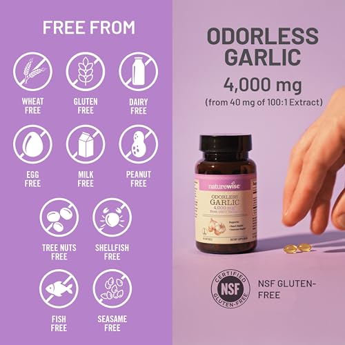 NatureWise Odorless Garlic Supplement 4000mg - Ultra Potent 100:1 Extract - Healthy Cholesterol Formula, Heart Health Support - Non-GMO, Gluten Free, with Halal Gelatin - 60 Count[30-Day Supply] - image 5