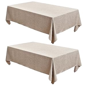 Fitable Nature Faux Linen Tablecloths Rectangle 60 x 84 Inch – 2 Pack Neutral Table Clothes for 4-6 Foot Tables, Wrinkle-Proof Faux Burlap Table Cover for Dining, Farmhouse, Outdoor Picnic, Camping