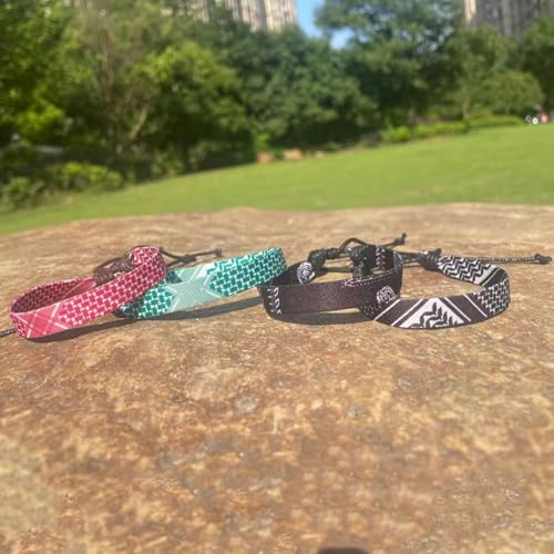 4 Pieces Palestinian Keffiyeh Bracelet for Women Men Handmade Adjustable Woven Fabric Braceletss Jewelry4