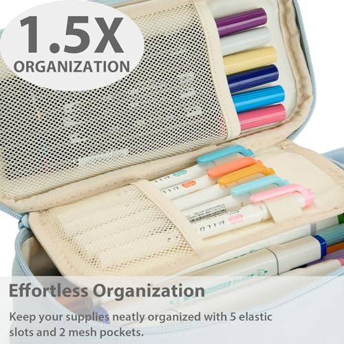 Image of SPACEMATE Pencil Case Pouch Box Bag School Supplies Girls Boys Kids, Cute Preppy Stuff Large Big Capacity Aesthetic Pen Organizer, Back to College Stationary, Powder Blue, Standard Stlye, 1800ml