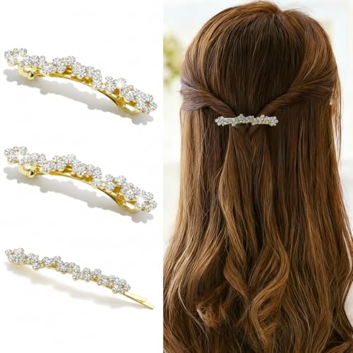 3 Pinzas para cabello con piedras brillantes doradas miniatura 1