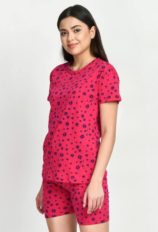 Image of IndiWeaves Cotton Printed Tops and Shorts Set Night Suit for Women (Pack of 3) Green::Caret::Red