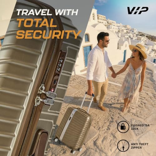 Image of VIP Barclay Check-in Trolley Bag 67cm | Medium | Hard Luggage | 8-Wheel Suitcase with Shoe & Toiletry Pouch | Flushed TSA Lock with Anti-Theft Zipper | 3 Years International Warranty (Champagne Beige)