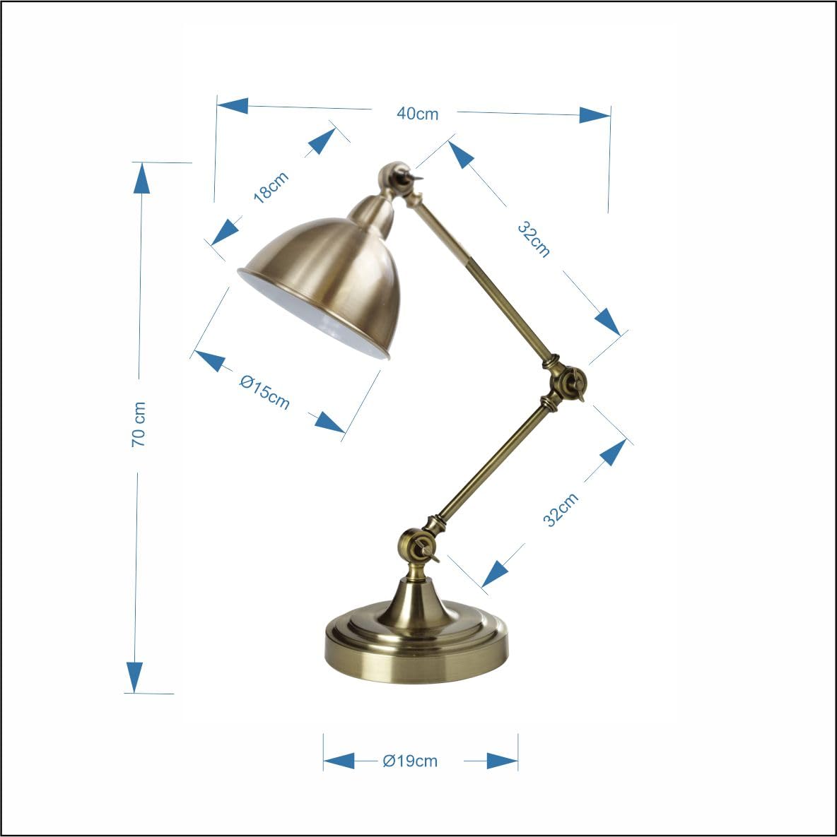 Lampe de bureau, de table, rétro, classique, vintage en bronze vieilli, E27