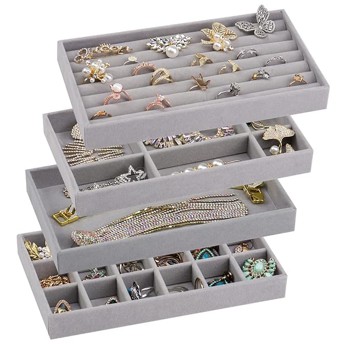 Acorn Crafts Stackable Velvet Jewelry Trays Organizer for Drawers – 4 ...