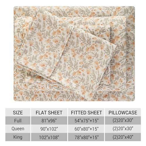 Image of Viviland Floral Twin XL Sheet Set - 3 Piece Vintage Light Orange Flower Patterned Bed Sheets - Soft, Breathable Microfiber Sheets with Deep Pocket, Non-Slip Fitted Sheets & Pillowcases