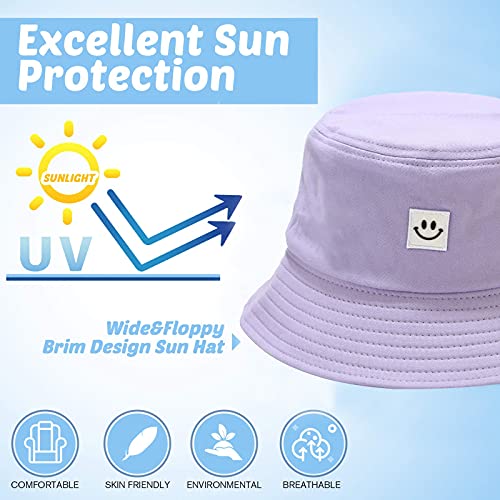 Kids Sun Hat Smile Face Bucket Hat For Girls Boys Summer Sun Protection Cotton Unisex Beach Cap(Purple) #TOP3