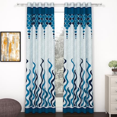 Buy MollisHomes Door Curtains 9 Feet Set of 2, Abstract Sky Blue & Blue | Polyester abstract long door curtains suitable for living room, bedroom and hall home decor. Online at Low Prices in India - Amazon.in - Image 2