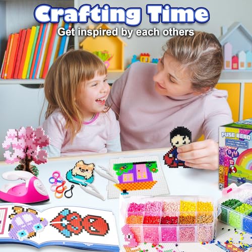 Bügelperlen set Bügelperlen Groß Packung XXL 23000PCS Perlen mit 106 Muster Platten Bastelset kinder ab 6 jahre & Erwachsene & Handarbeitsfans Geschenk für Meditative Entspannung & Familienzeit