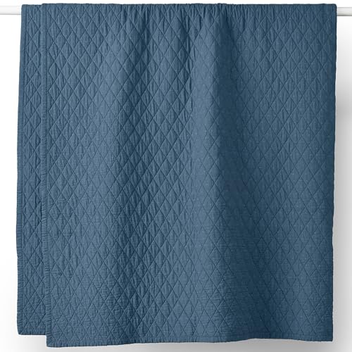 Lands' End Solid Diamond Double Voile Quilt Bering Sea Blue Twin