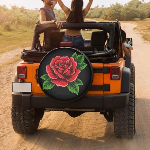 Image of Delerain Red Rose Spare Tire Covers Waterproof Dust-Proof Spare Wheel Cover Universal Fit for Jeep, Trailer, RV, SUV, Truck and Many Vehicle (17 Inch for Diameter 31 inch-33 inch)