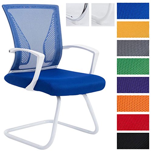 CLP Sedia Cantilever con Braccioli Bonnie I Sedia Ufficio in Rete Traspirante E Metallo I Sedia A Sbalzo per Riunioni Telaio Bianco, Fodera Blu