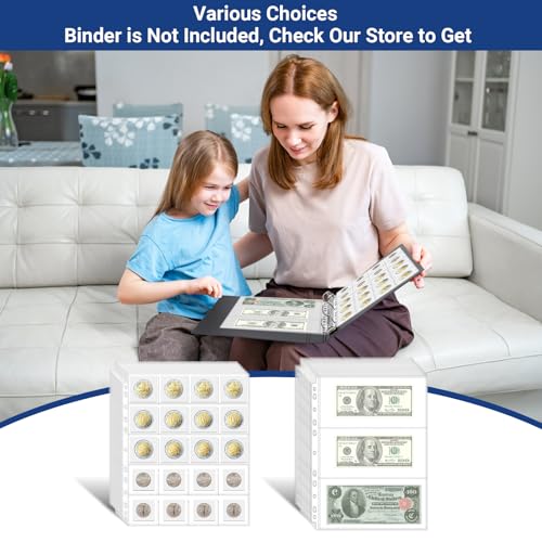 Image of 360 Pockets Acid Free Currency Sleeves, 60 Pack Dollar Bill Sleeves for Collecting Cash, Banknotes or Coupons, Fit for 3 Ring Binder Currency Album, Non Stick and Non Glare