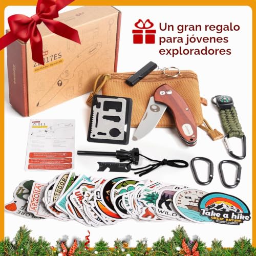 Miniatura 7 de Kit De Supervivencia Para Niños Al Aire Libre Con Navaja De Bolsillo, Multiherramienta, Iniciador De Fuego, Brújula, Cuerda Paracord, Silbato, Mosquetones Y Bolsa Impermeable, Juego De Aventuras De