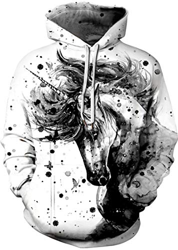 Pandolah Women's Hoodies Colorful Patterned Prints Sweaters Athletic Sweatshirts (Small/Medium, Black Horse-4)