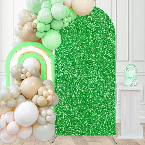 Image of 7.2Ft Arch Backdrop Cover Green Spring Sparkling Backdrop Cover Chiara Round Top Background Arch for Jungle Party Birthday Photography Prom Decoration