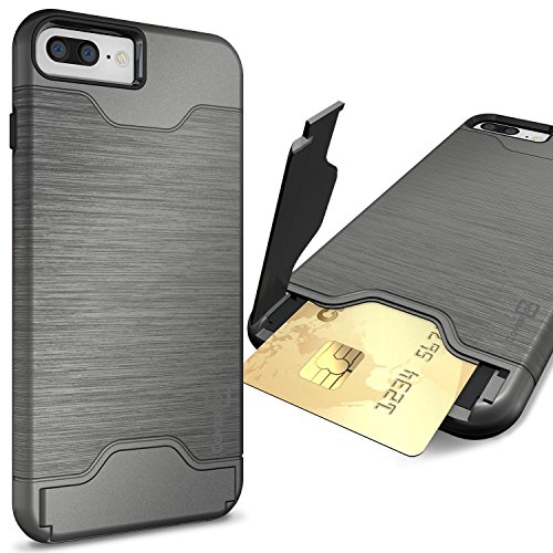 CoverON [SecureCard Series] Fit iPhone 8 Plus Case with Card Holder, iPhone 7 Plus Case, Protective Hybrid Cover with Card Slot and Kickstand for Apple iPhone 8 Plus/iPhone 7 Plus - Gunmetal Grey