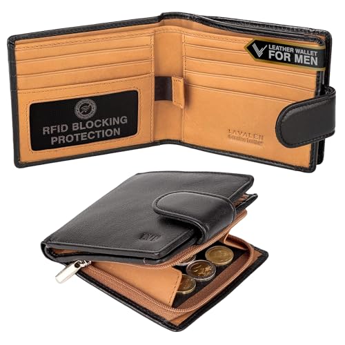 Men's Leather Bifold Wallet with Zipper Coin Pocket